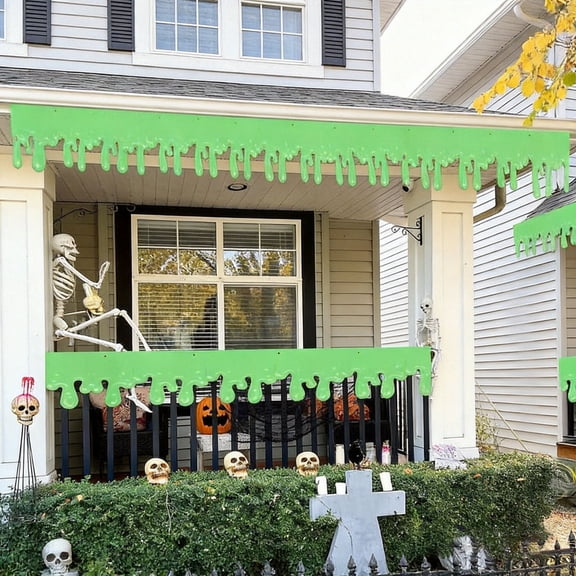 Halloween Green Slime Drip Banner Glow‑in‑the‑Dark Roof Eaves Bunting Reusable Spooky Hanging Trim for Porch Yard Fence Haunted House Party Decoration