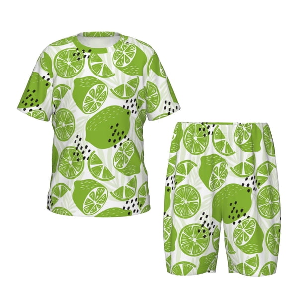 Balery Green Various Lemons Conjunto de Pijama Infantil de Manga Corta con Estampado – Ropa de Dormir de Algodón Suave-Large