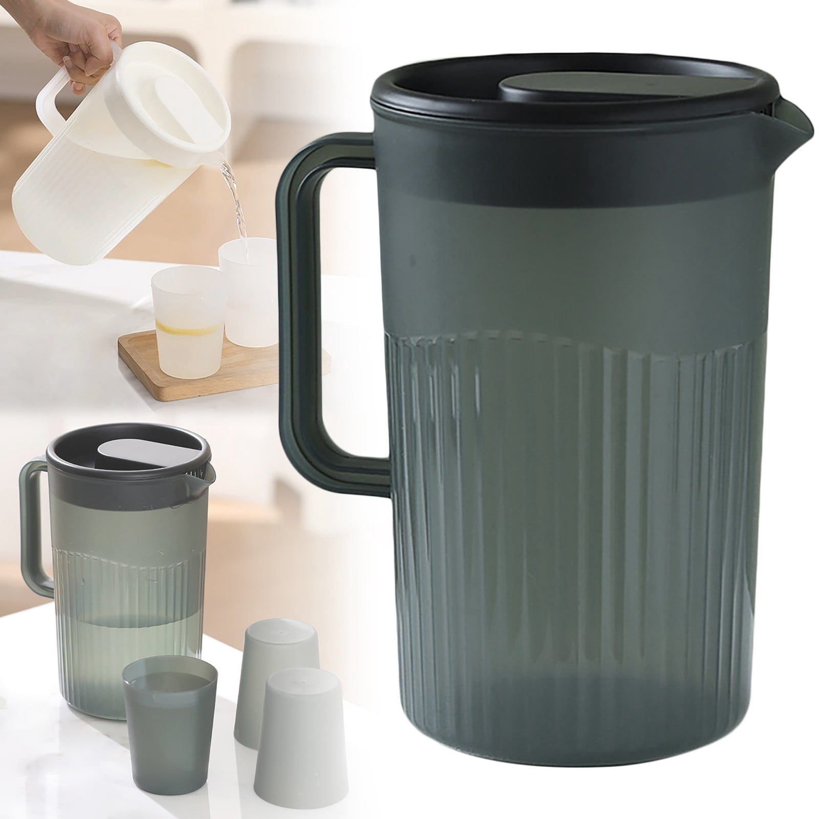 XIPYYKM 2.5L Plastic Pitcher with Lid Large Capacity High Temperature Cold for Juice Tea Exquisite Appearance, with 4Pcs Cup