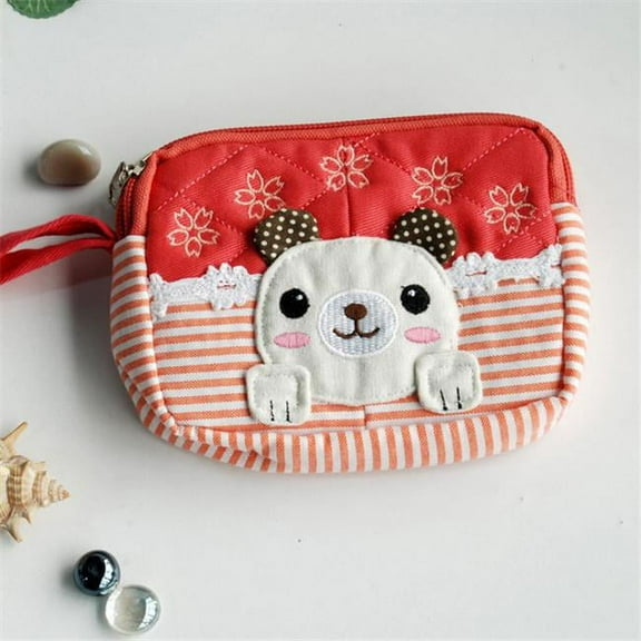 THH498-RED 5.1 x 3.9 x 1.1 in. Energetic Dog - Embroidered Applique Fabric Art Wallet Purse & Pouch Bag