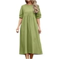 thumbnail image 1 of EQWLJWE Robes d'Été pour Femmes 2023 Mode d'Été pour Femmes Col Rond Manches Courtes Couleur Unie Robe Ample, 1 of 8