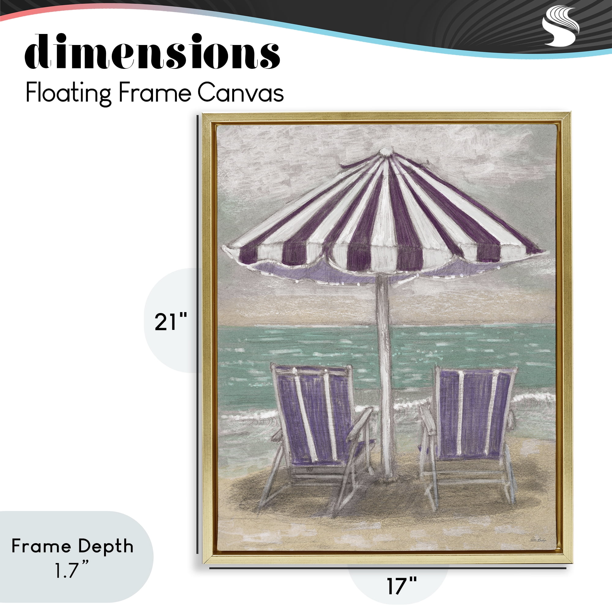 Stupell Industries Umbrella & Chairs on Beach Gold Framed Floater Canvas Wall Art, design by Patti Bishop