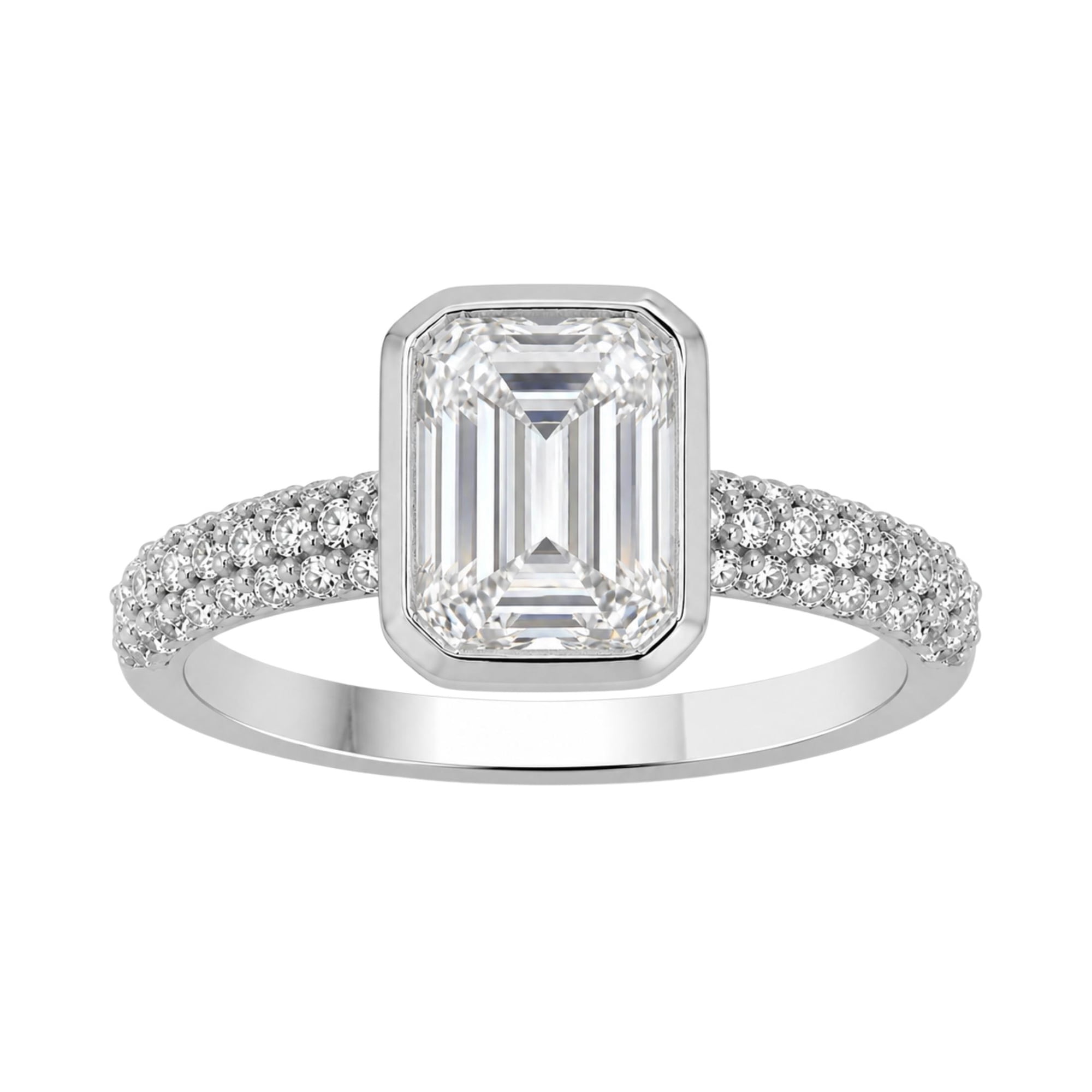 Diamonair Lab-Grown Diamond Solitaire Ring for Women | 14K White Gold | Emerald Cut | Prong Setting | F Color, VS+ Clarity | 1.50 Total Carat Weight