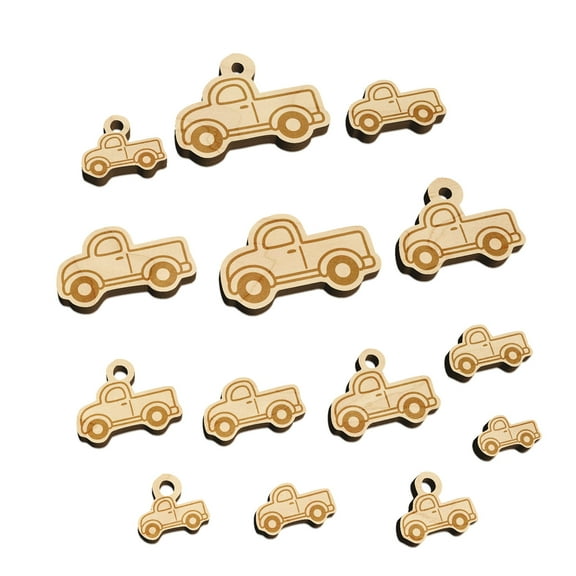 Cute Truck Wood Mini Charms Shapes DIY Craft Jewelry - With Hole - 18mm (17pcs)