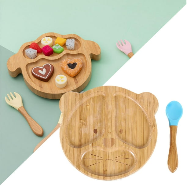Placa De Alimentacion De Succion De Placa De Bebe De Dibujos Animados De Bambu Natural Tigre Sunnimix Platos de comida Bodega Aurrera en linea