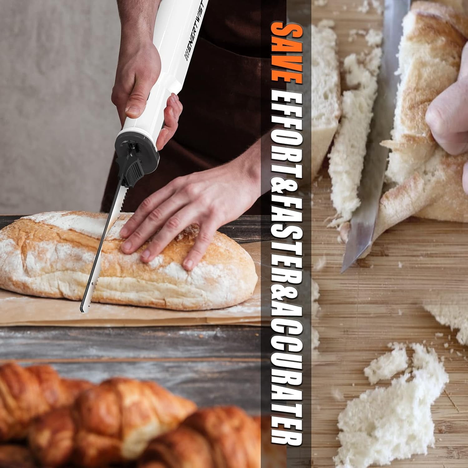 Cordless Electric Knife Carving for Meat Turkey and Bread, 8V Battery Powered Electric Knife with 4 Stainless Steel Blades, Safety Lock