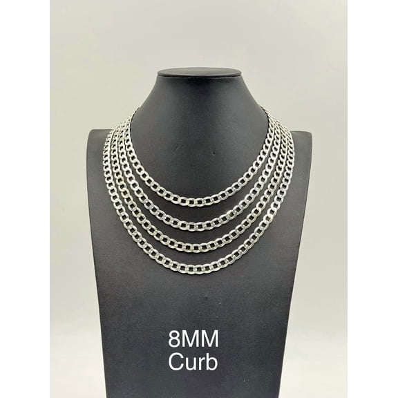 925 Sterling Silver Curb Chain Necklace 8mm 20" Italy