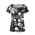thumbnail image 4 of Floral Printed Tops for Women Square Neck Pleated Short Sleeve Shirts Summer Fashion Casual Loose Fit Blouses (M, Blue), 4 of 5