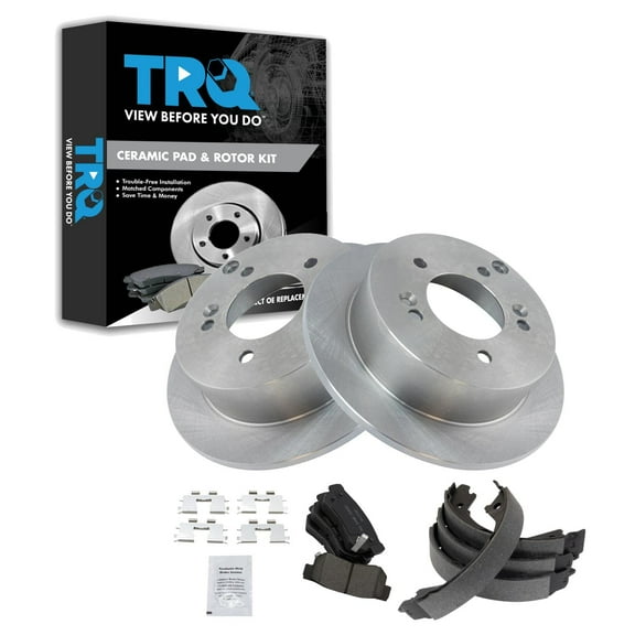 TRQ Rear Brake Pad & Rotor Kit Brake Pads Brake Rotor Parking Brake Shoe Set Ceramic Fits Select 2007-2008 Hyundai Sonata 2005-2009 Tucson 2007-2010 Kia Optima 2005-2010 Sportage