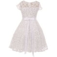thumbnail image 2 of Big Girls' Short Sleeve Lace Glitter Skater Pearl Belt Special Occasion Flower Girl Dress White 8 (J21KS02), 2 of 3