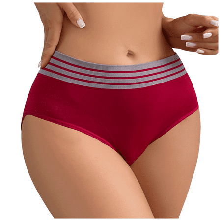 Fulorrnie Underwear for Women No Show Seamless High Waisted Comfort Panty Banded Waist Waistband Stretchable Panties  Red  L
