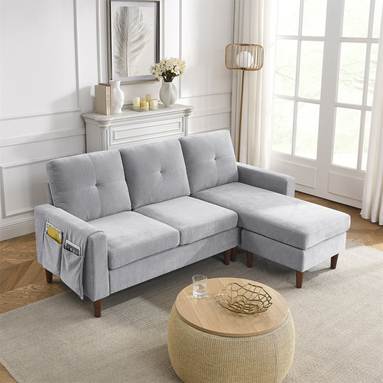 Convertible Sectional Sofa, 3 Seats LShaped Sofa with Removable