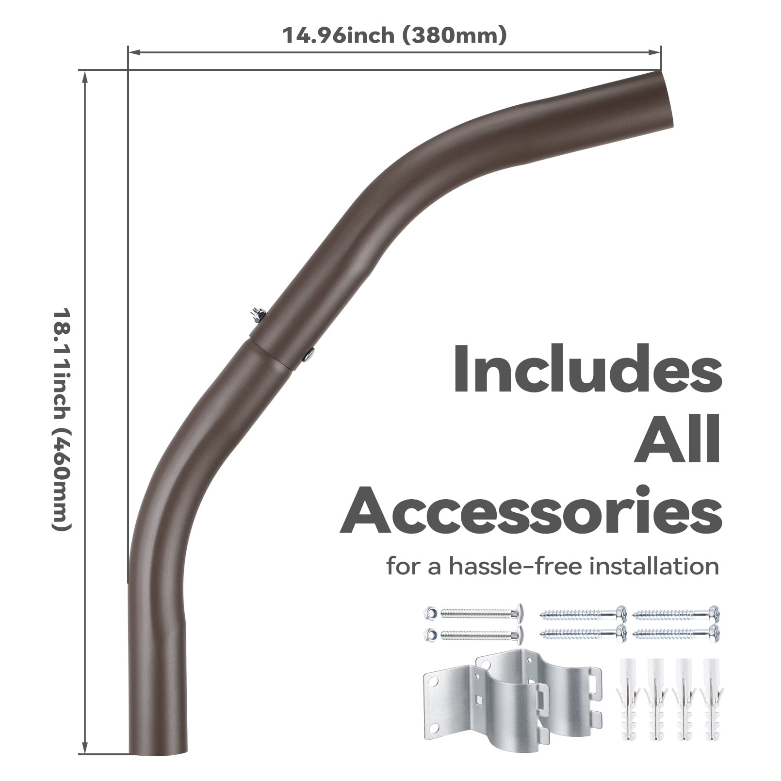 2 Pack Extension Mounting Arm for Outdoor Barnlight, Area Light Mounting Pole, Iron Housing, Anti-Rust, Brown