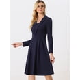 thumbnail image 2 of Vestido Elegante de Oficina para Mujer Vestido de Manga Larga con Cuello Cuadrado Azul oscuro S, 2 of 6