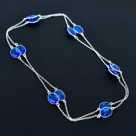 Tanzanite Quartz 925 Sterling Silver Jewelry Oval Gemstone Necklace 36" VJ 250