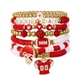 thumbnail image 2 of Football Fan Bracelet Game Day Sports Charm Bracelet Stackable Bohemian Style Jewelry Gift for Men Women Sports Enthusiasts Red Accessory, 2 of 8