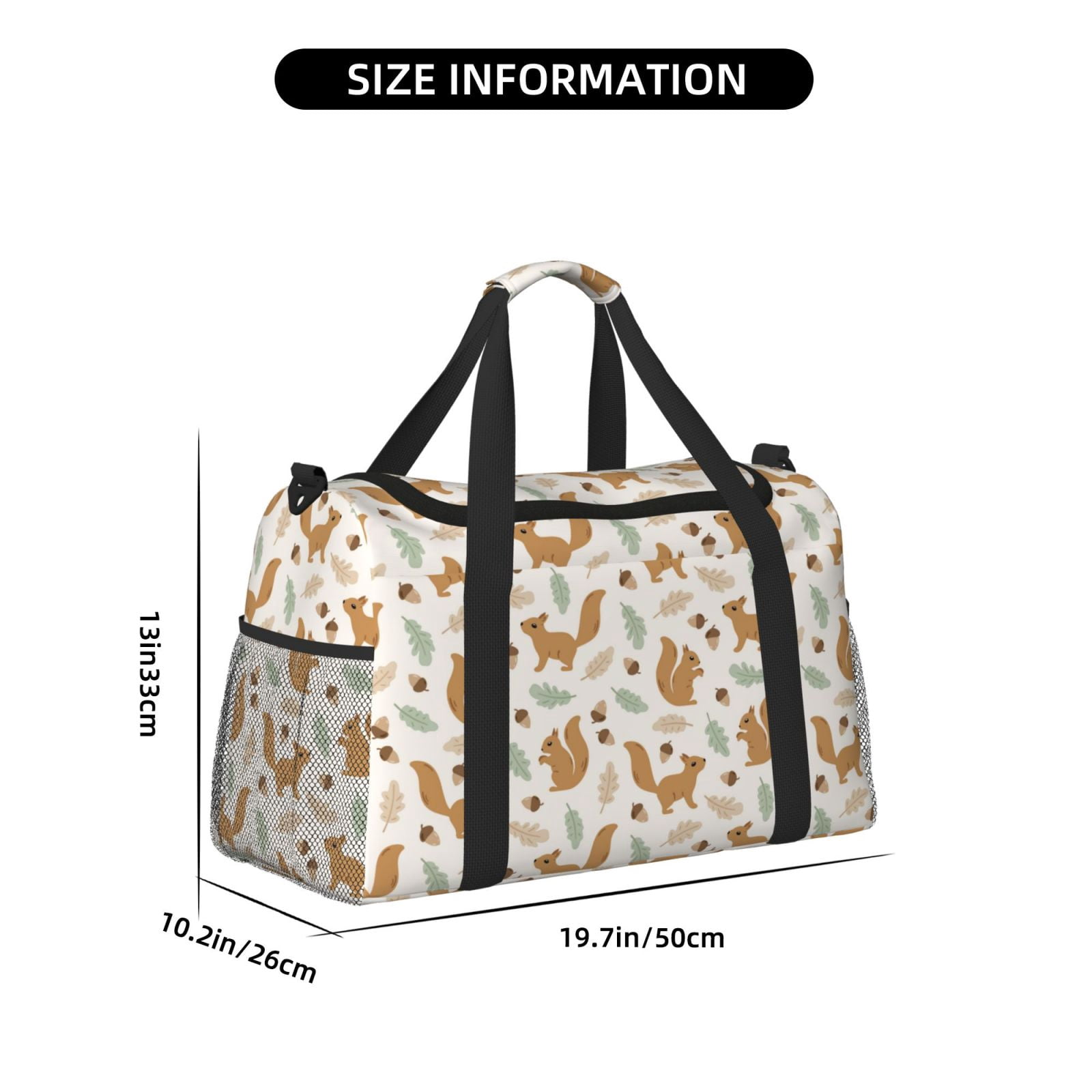 Fuzoiu Squirrel And Leaves Print Travel Duffle Bag,Carry On Tote Bags,Duffel Bag,Sport Gym Bag, Hospital Bag for Labor and Delivery, Overnight Bag,Luggage Bag