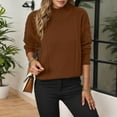 thumbnail image 2 of Wdgfv Ladies' Pullover Sweater Women's Loose Knit Pullover Sweater Semi High Neck Patterned Short Front Long Back Slit Hem, 2 of 5