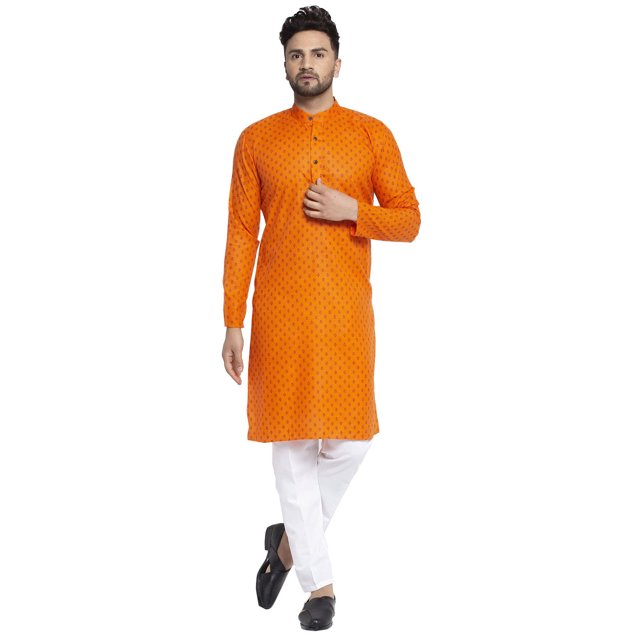 Maple Clothing Robe Décontractée Indienne pour Hommes en Coton Kurta Pyjama (Orange, TG)