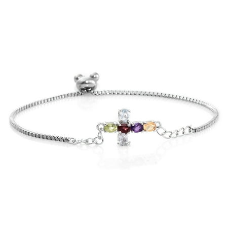 Multi Gemstone Platinum Plated Br Magic Ball Side Cross Bracelet Multi Gemstone Platinum Plated Br Magic Ball Side Cross Bracelet Adjule 0 97 Cttw