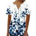 thumbnail image 2 of ALLLIST Short Sleeve Tops for Women Pleated V-Neck Blouses Blue Casual Floral Shirts for Women, 2 of 5