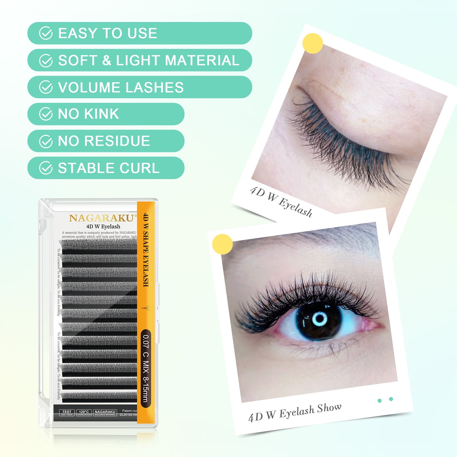 NAGARAKU Local Delivery Fast Free Ship From USA 5 Cases Shape W 4D W Eyelashes 0.07D 10 11 12 13 Mix8-15