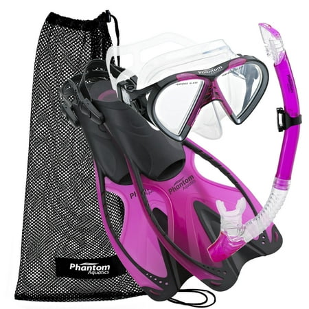 Phantom Aquatics Speed Sport Mask Fin Snorkel Set Adult, Pink - Small/Medium/Size 4.5 to