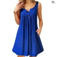 thumbnail image 1 of Robe Plissée à Boutons pour Femmes, Robe Débardeur Décontractée avec Poche, Bleu, TG, 1 of 6