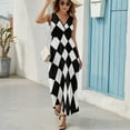 thumbnail image 6 of Maxi Dress Black And White Plaid Dress Female Vintage Print Kawaii V Neck Sleeveless Aesthetic Design Bohemia Long Dresses, 6 of 7