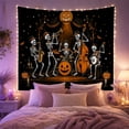 thumbnail image 2 of Skeleton Jazz Band on Black Stage with Pumpkins, Moody Gothic Style for Skeleton Decor Fans, Spooky Wall Decor Halloween Gift, Tapestry Wall Hanging for Bedroom and Dorm, 2 of 7