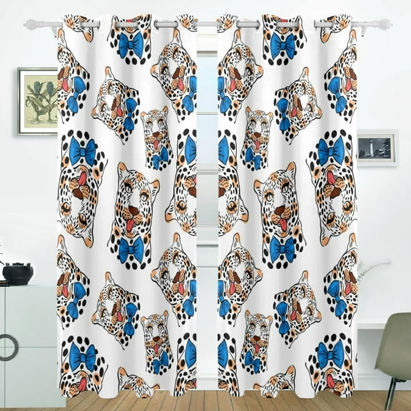 POPCreation Cute Leopard Pattern Window Curtain Blackout Curtains Darkening Thermal Blind Curtain for Bedroom Living Room,2 Panel (52Wx84L Inches)