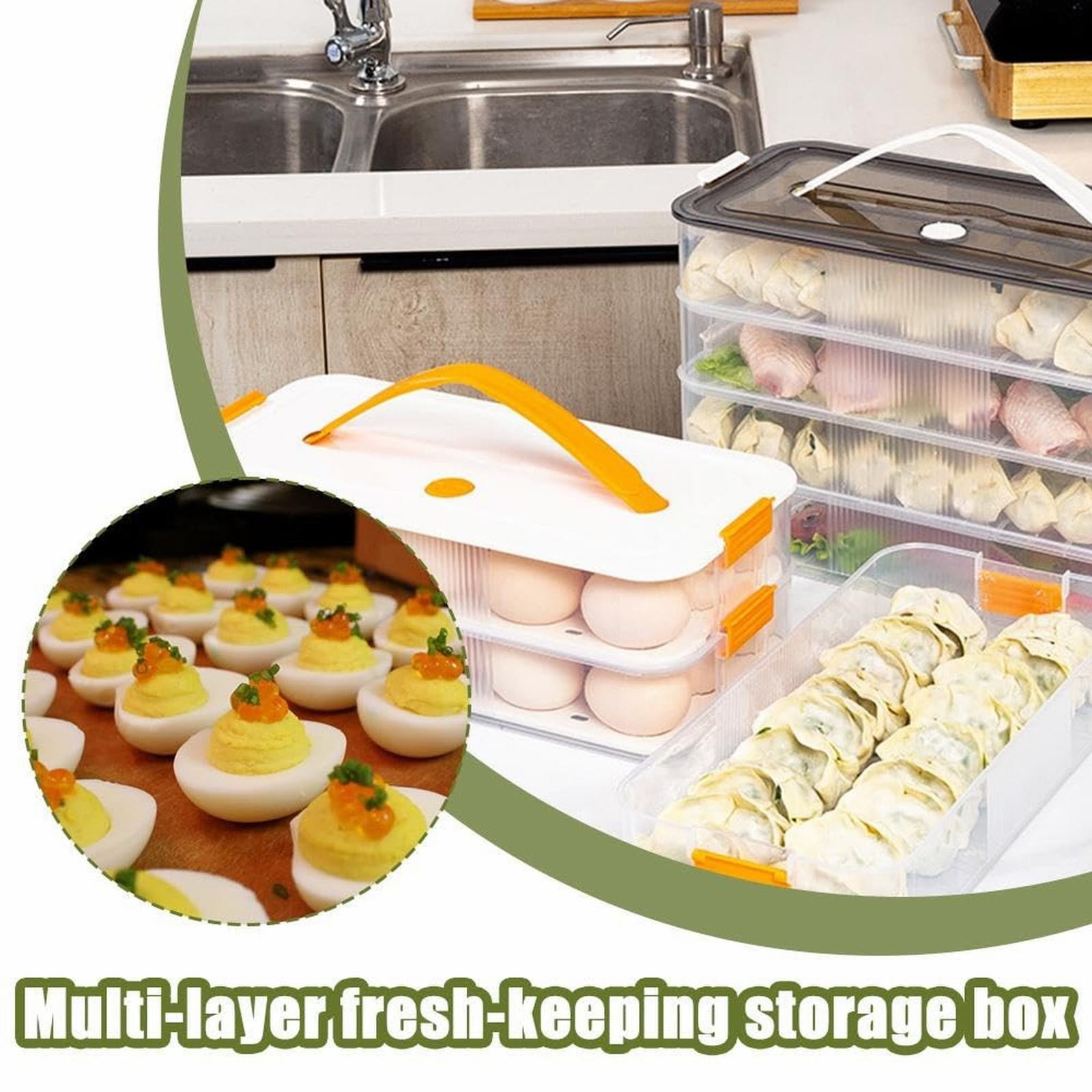 Hecnuo,Plastic Deviled Egg Tray with Lid,Stackable Egg Holder for Fridge,for Storing Deviled Eggs or Dumplings In A Refrigerator Using A Plastic Deviled Egg Container with Lid and Handle.
