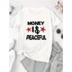 thumbnail image 3 of Women's Fashionable Peace Star Graphic Tee - Casual Round Neck Short Sleeve, Comfortable Polyester Blend Summer Top with "MONEY IS PEACEFUL" Print, 3 of 8