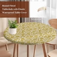 thumbnail image 4 of Yelllow Floral Round Tablecloth, Fitted Table Cover with Elastic for 55"-60" Round Tables, Vintage Rustic Plants Flowers Spring Table Cloth Outdoor Indoor Dinning Party Waterproof Tablecloths, 4 of 7