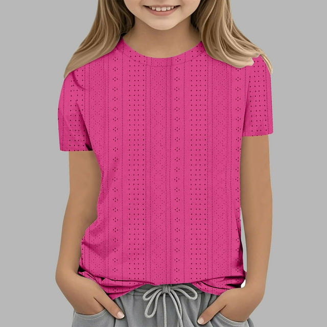 Zpanxa T-Shirts pour Tout-Petites Filles Couleur Unie Manches Courtes Col Rond Hauts T-Shirt avec Polyester Spandex 5-6 Ans