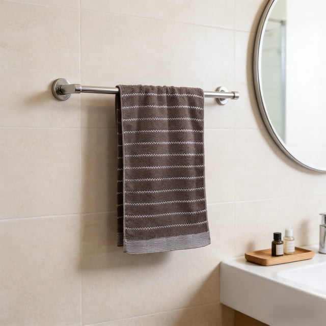 Cotton Face Towel Hand Towel Set, 35 x 75 cm, Soft Absorbent Terry Cloth, Solid Color Checkered Design, White/Brown/Blue, 1-Pack