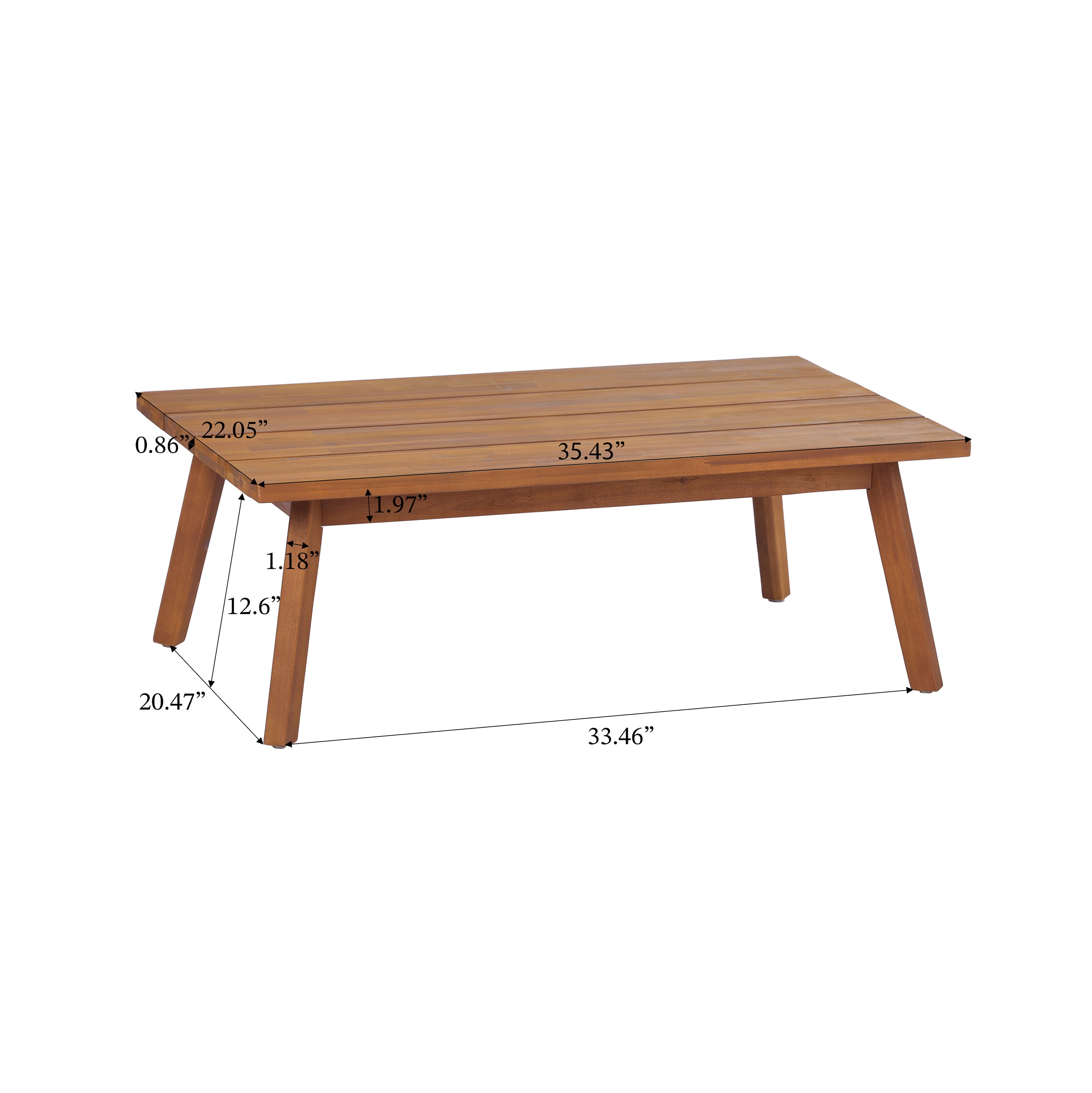 2 Piece Patio Set, Mid-Century Acacia Wood Loveseat and Slatted Coffee Table for Garden, Teak and Cream
