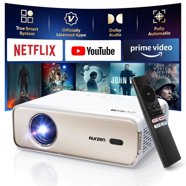 Proyector Aurzen EAZZE D1 Blanco con WiFi y Bluetooth, Licencia Oficial de Netflix, Enfoque Automáti