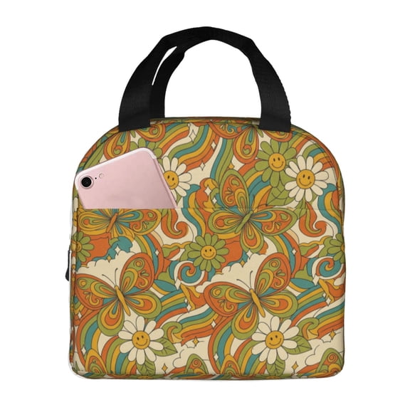 Butterfly Lunch Bag Flower Boho Insulated Lunch Box Reusable Cooler Tote For Women Men Work Office Picnic Travel