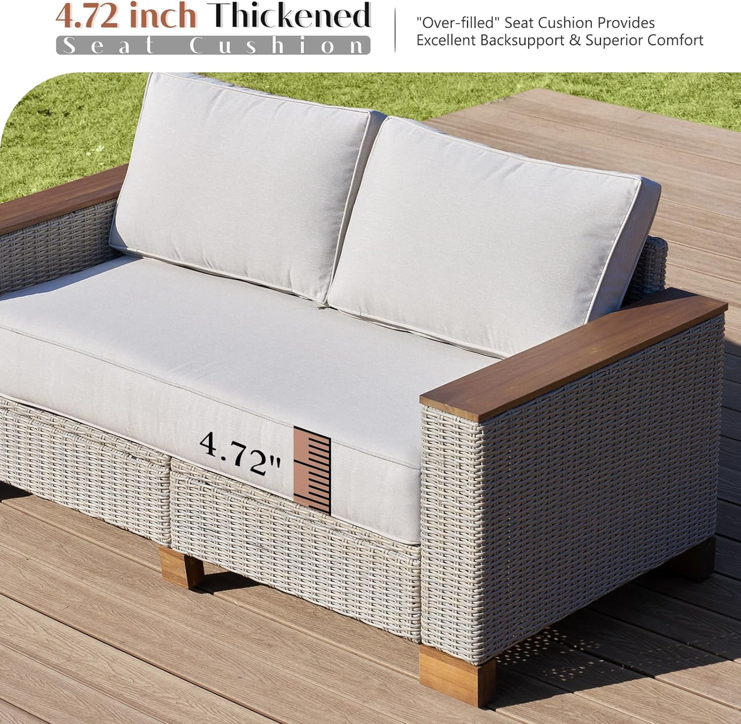 Jocisland Patio Furniture Sets, 4-Piece Wicker Sofa Set, with Outdoor Patio Cushions & 5.9" Wider Wood Armrest…
