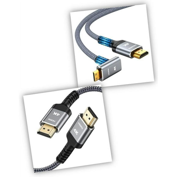 TianQi 4K 90 Degree Mini HDMI to HDMI 2.0 Cable 3.3FT & 4K 60Hz HDMI Cable 15FT