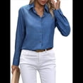 thumbnail image 2 of Camisas con Botones para Mujer, Blusas de Larga, Blusas Casuales Lisas para Oficina y Trabajo Azul Vaquero M, 2 of 7