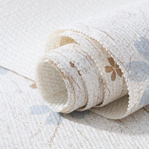 Non adhesive shelf liner for kitchen cabinets, pvc drawer liner, washable non slip liner for dresser, bathroom, refrigerator, floral design, white