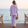 thumbnail image 7 of Women's Waffle Sets 2 Piece Batwing Sleeve Button Down Shirt Pants Outfit Casual Summer Vacation Clothing Light Purple XL, 7 of 7