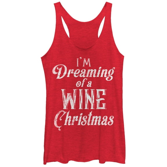 Women's CHIN UP Christmas Dreaming of  Wine  Racerback Tank Top Red Heather Large