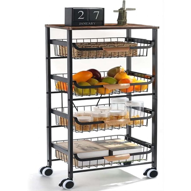 5 Tier Rolling Cart with Storage Baskets, Metal Kitchen Cart Utility
