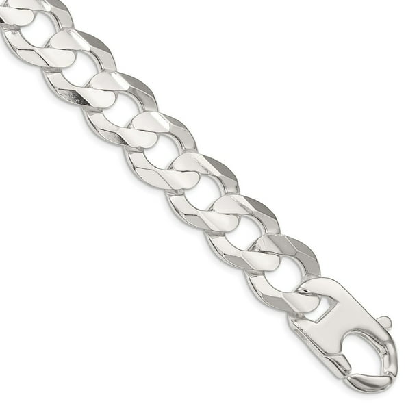 AA Jewels Solid 925 Sterling Silver Men's 15.75mm Concave Beveled Curb Cuban Chain Necklace