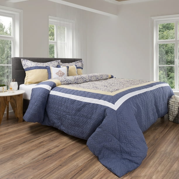 Comforter Set 5 Piece King Bedding Set Paisley Design By Somerset Home (King Size, Blue