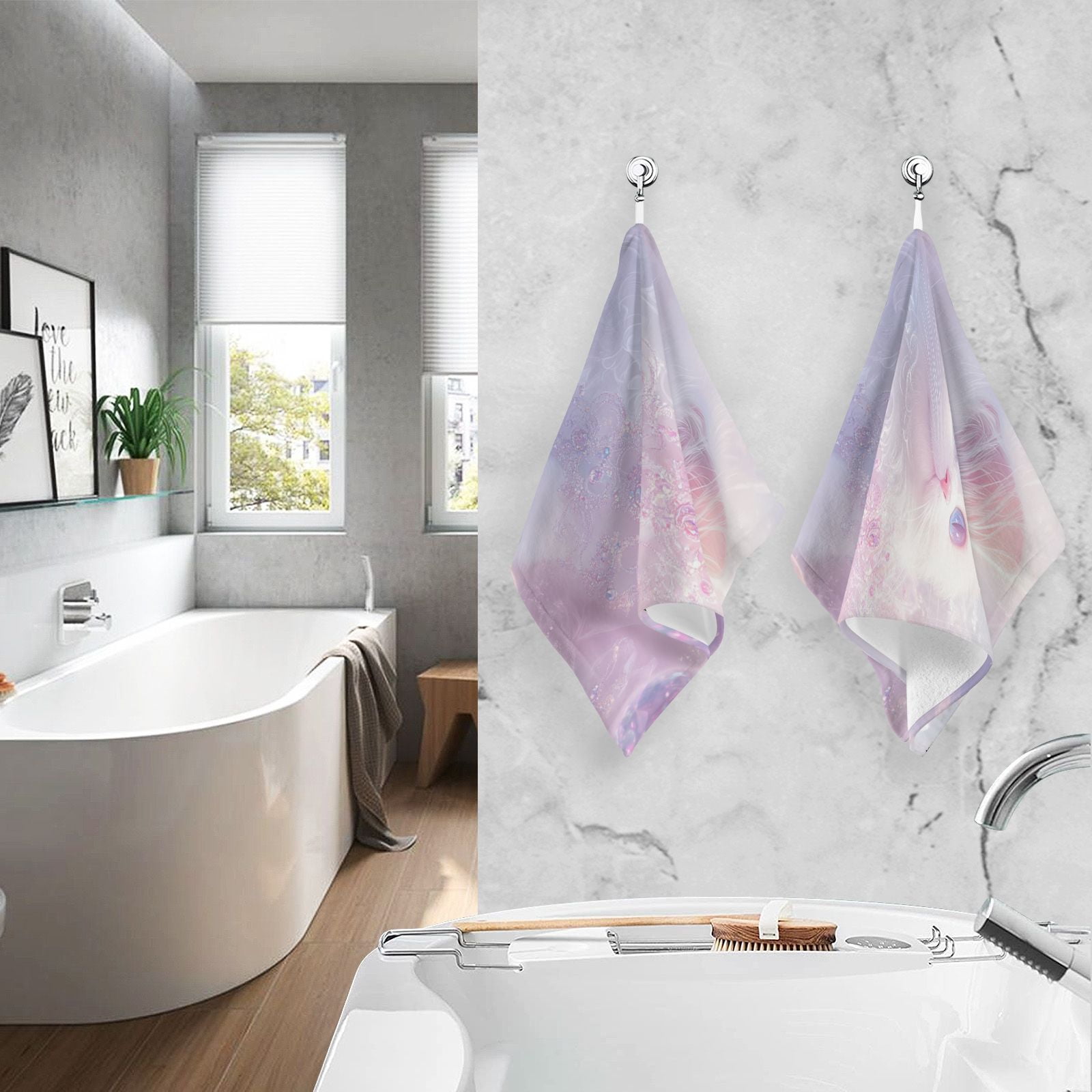 Elegant White Cat Hand Towels Cotton Bath Towels Large Face Towels Absorbent for Bathroom 2 Packs
