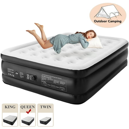 Air Mattress Queen with Built in Pump, 18 Inch Elevated Quick Inflation/Deflation Inflatable Beds, High Durability Blow Up Mattresses for Camping, Indoor, Guests Air Bed, Black